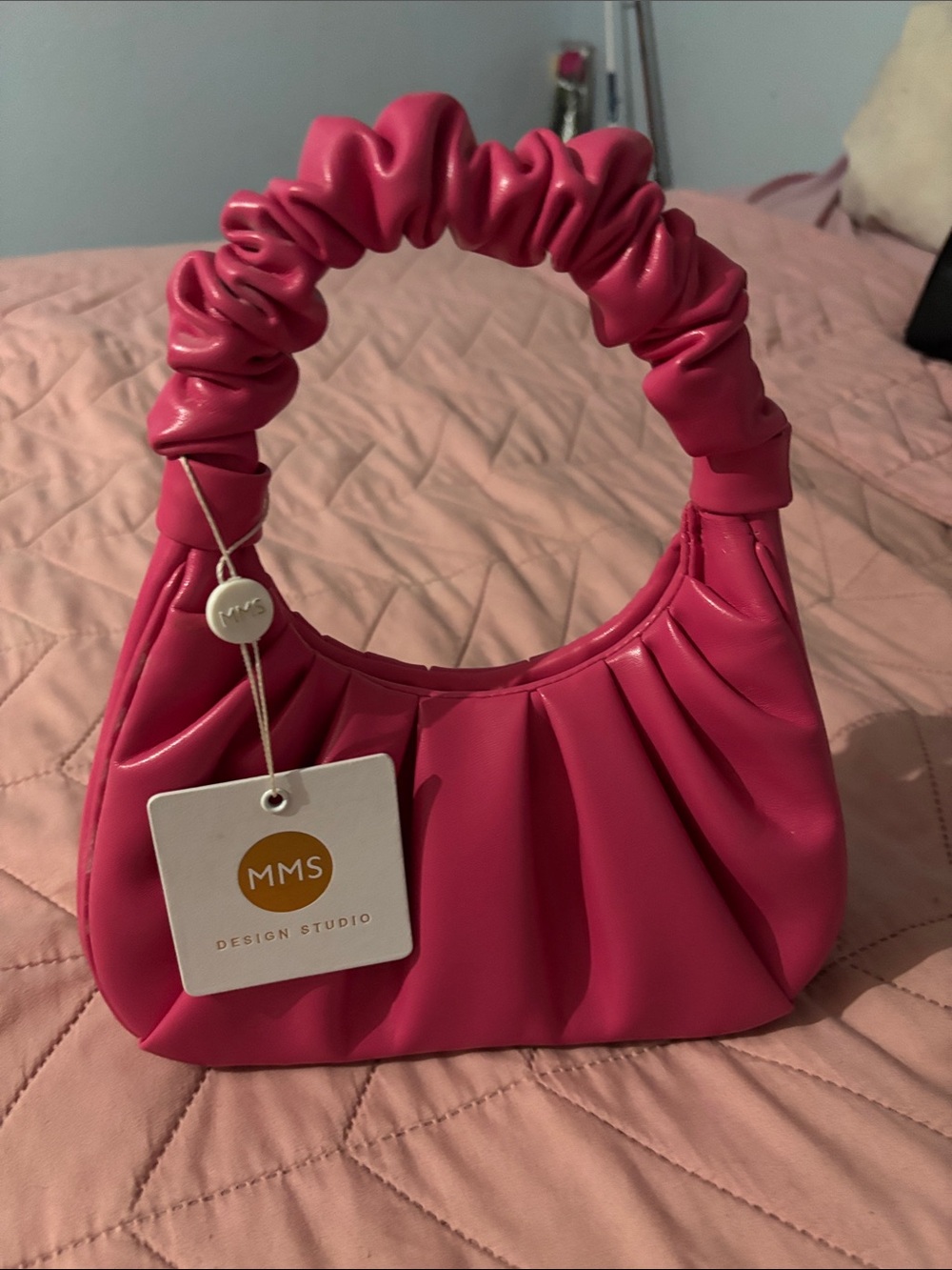 MMS Design Studio Hot Pink Ruched Handle Mini Shoulder Bag